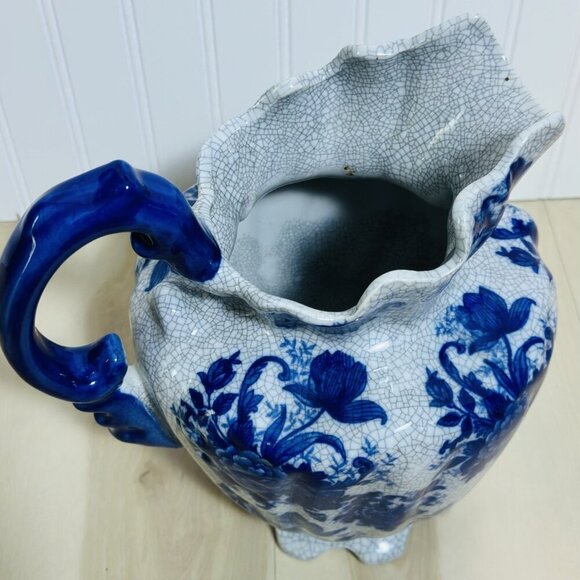Bombay Company Vintage Blue & White Floral Crackle Pitcher Ceramic Pottery Home - Picture 5 of 16